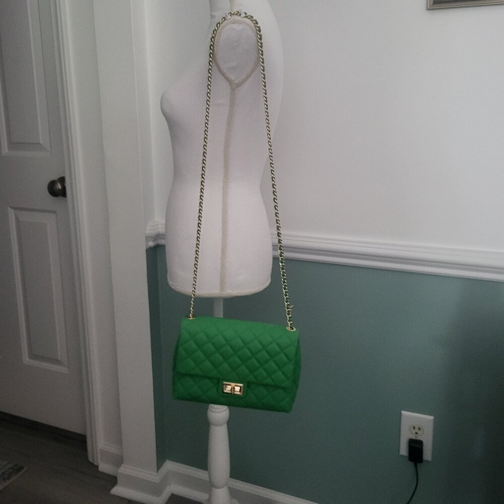G by Giuliana Black Label Quilted Lamb Leather Crossbody, Kelly Green, NWOT